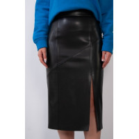 Спідниця 1290 чорна шкіра на замші